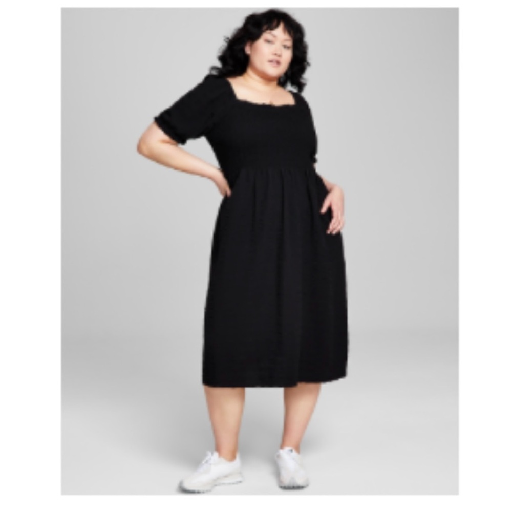 Black Smocked Midi Dress - 4x